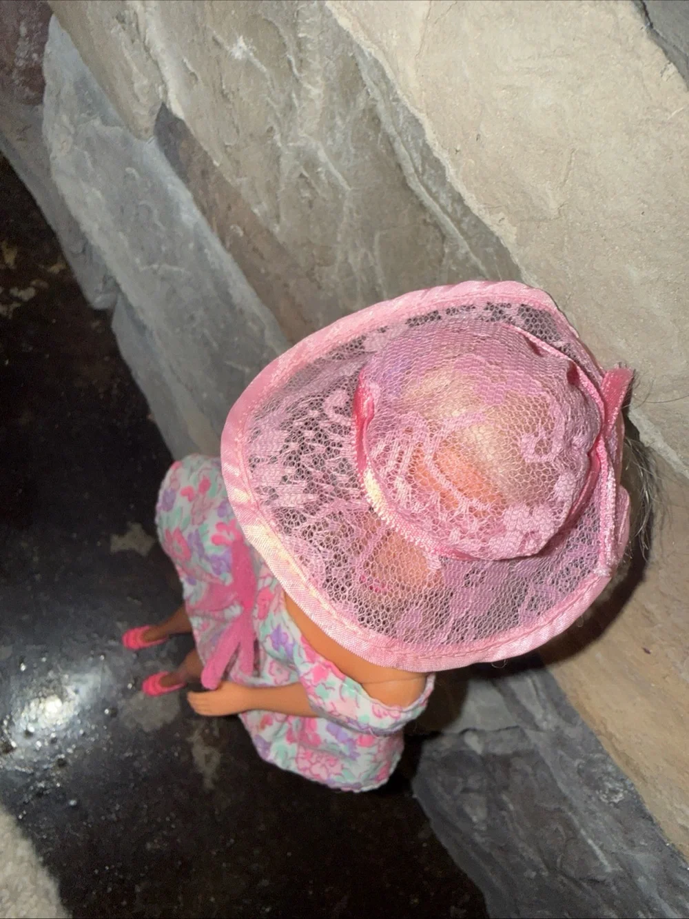 Barbie vintage floral dress pink lace hat and heels